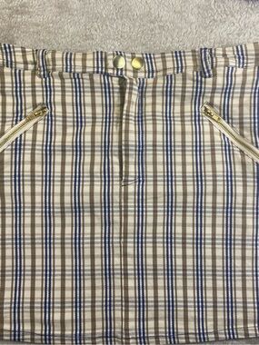 Forever 21 Plaid Mini Skirt with Gold Zipper Details - Blue & Tan size 28